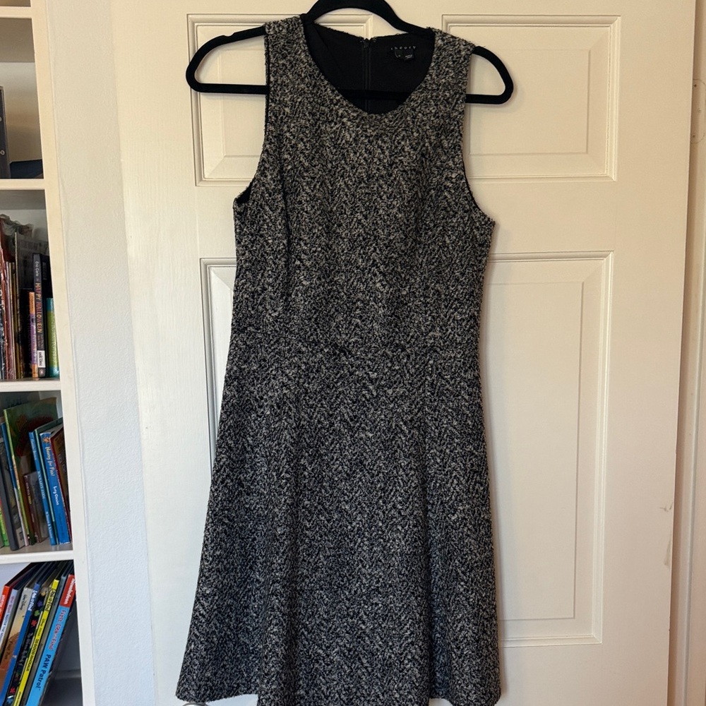 Theory Black and Gray Textured Midi Dress